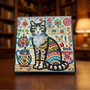 Hand Crafted Diamond Art Jeweled Cat Note Box